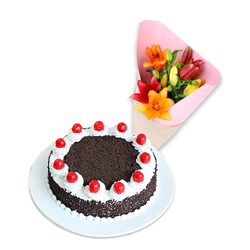 Black Forest with Mix Lily Bouquet