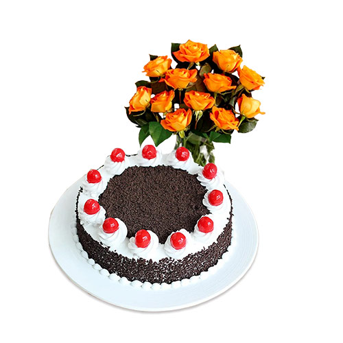 Black Forest with Orange Roses
