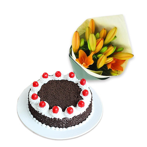 Black Forest with Yellow Orange Lily Bouquet