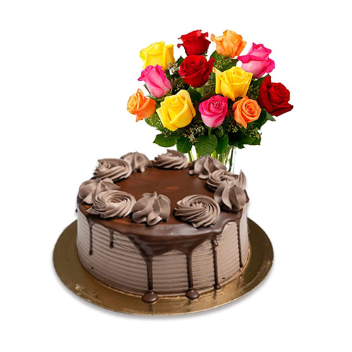 Chocolate Cake with Mix Roses