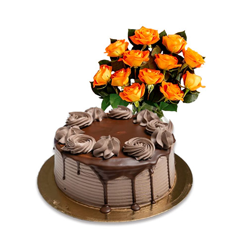 Chocolate Cake with Orange Roses