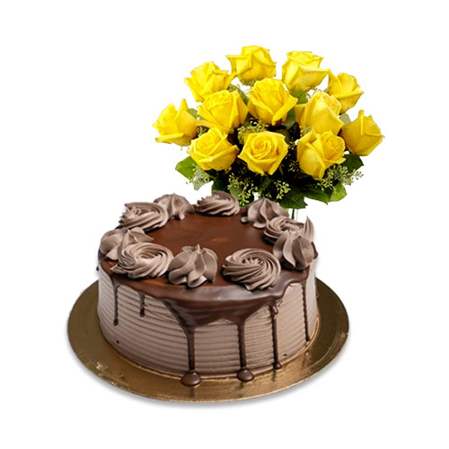 Chocolate Cake with Yellow Roses
