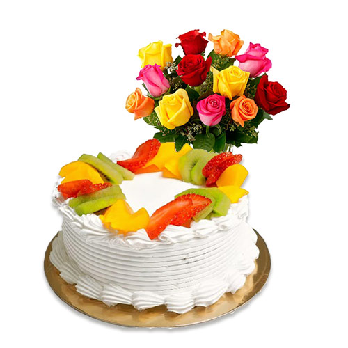 Fruit Cake with Mix Roses