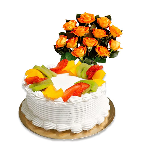 Fruit Cake with Orange Roses