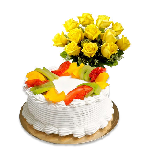 Fruit Cake with Yellow Roses