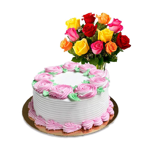 Vanilla Cake with Mix Roses
