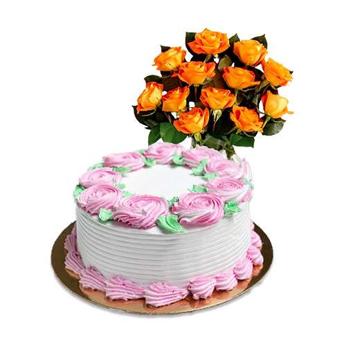 Vanilla Cake with Orange Roses