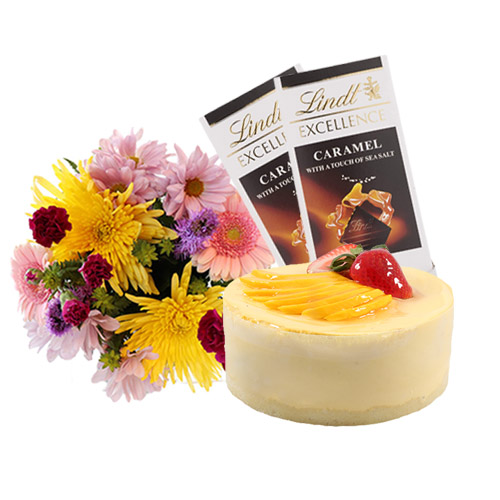 Mango Mousse Cake with Flowers and Chocolate