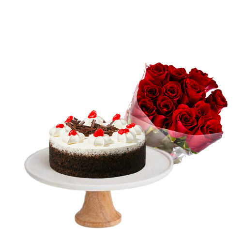 Red Roses with Black Forest Cake Mini