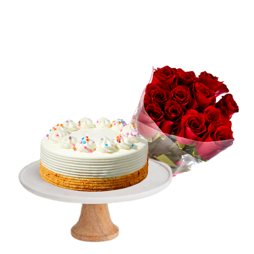 Red Roses with Vanilla Cake